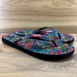 Tory Burch Darling Flip Flops Sandals 12 Navy Multi Floral Vacation Resort